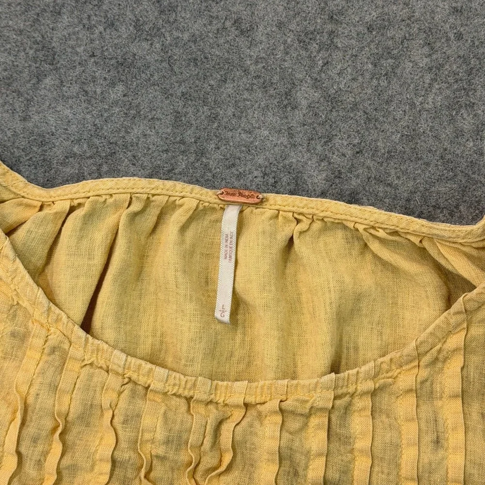 We The Free People Sunrise Yellow Linen Lilia Pintuck Top Women's Size Large
